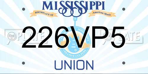 226VP5 Mississippi License Plate