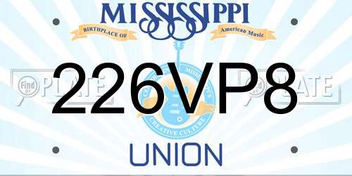 226VP8 Mississippi License Plate