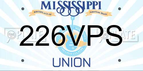 226VPS Mississippi License Plate