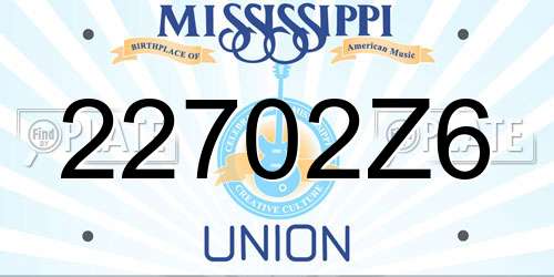 22702Z6 Mississippi License Plate