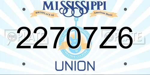 22707Z6 Mississippi License Plate