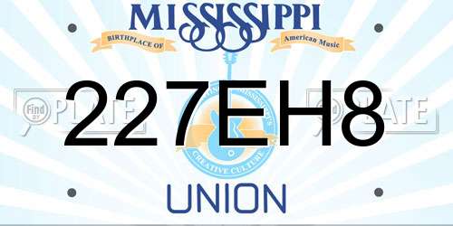 227EH8 Mississippi License Plate