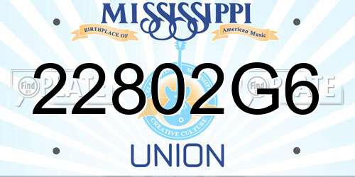 22802G6 Mississippi License Plate