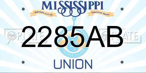 2285AB Mississippi License Plate