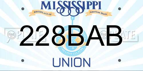 228BAB Mississippi License Plate