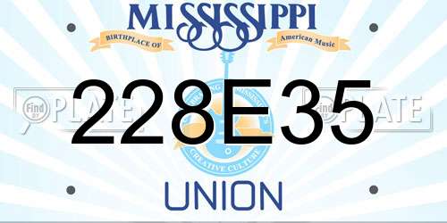 228E35 Mississippi License Plate