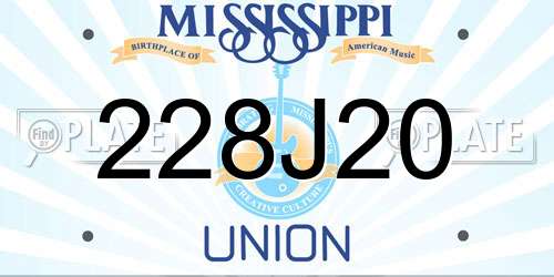 228J20 Mississippi License Plate