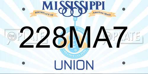 228MA7 Mississippi License Plate