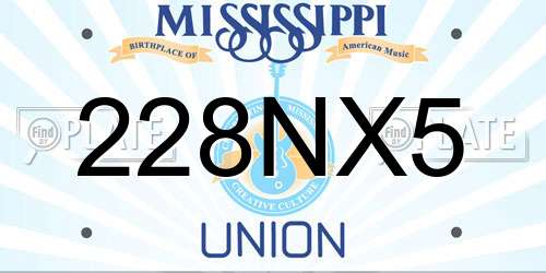 228NX5 Mississippi License Plate