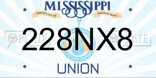 228NX8 Mississippi License Plate