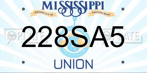 228SA5 Mississippi License Plate