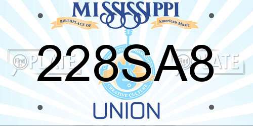 228SA8 Mississippi License Plate