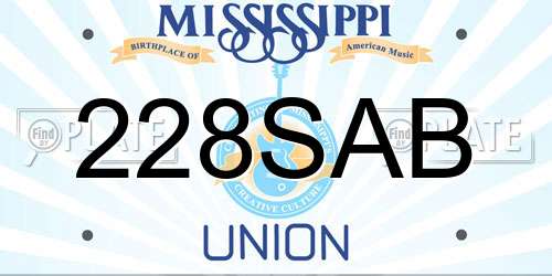228SAB Mississippi License Plate