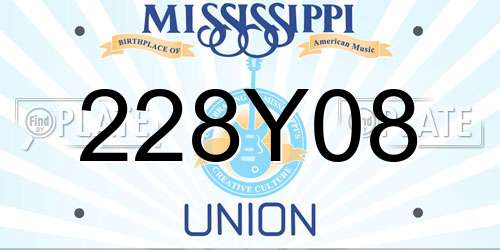 228Y08 Mississippi License Plate