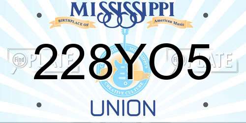 228YO5 Mississippi License Plate