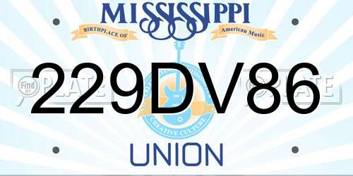 229DV86 Mississippi License Plate