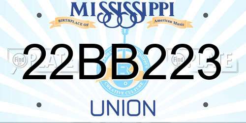 22BB223 Mississippi License Plate