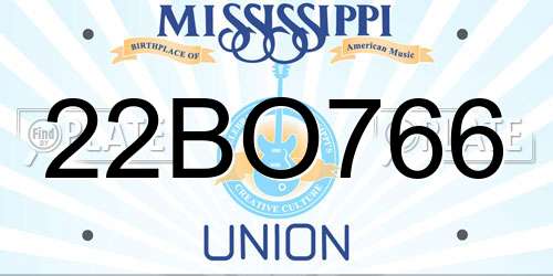 22BO766 Mississippi License Plate