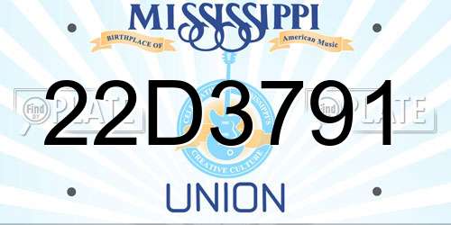 22D3791 Mississippi License Plate