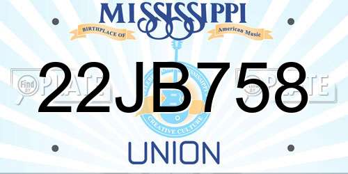22JB758 Mississippi License Plate