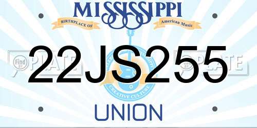 22JS255 Mississippi License Plate