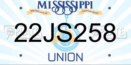 22JS258 Mississippi License Plate