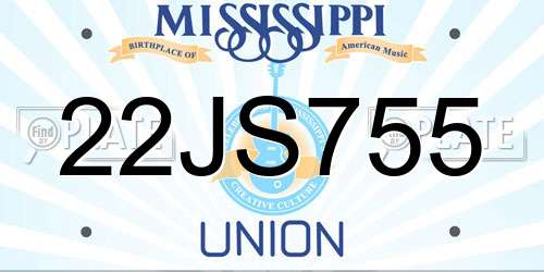 22JS755 Mississippi License Plate