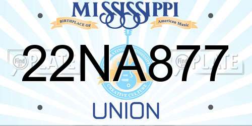 22NA877 Mississippi License Plate
