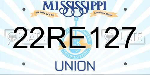 22RE127 Mississippi License Plate