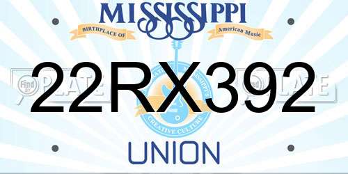 22RX392 Mississippi License Plate