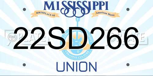 22SD266 Mississippi License Plate
