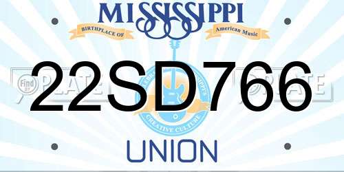 22SD766 Mississippi License Plate