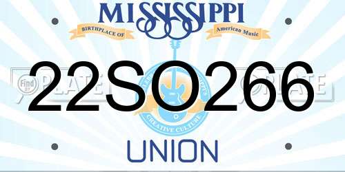 22SO266 Mississippi License Plate