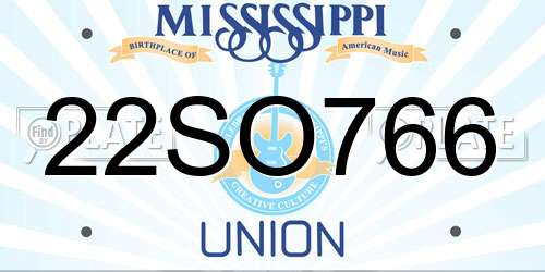 22SO766 Mississippi License Plate
