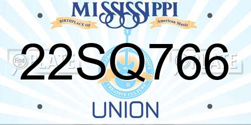22SQ766 Mississippi License Plate