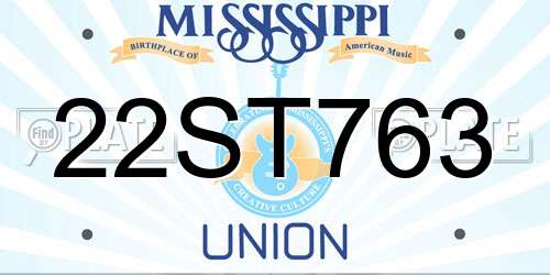 22ST763 Mississippi License Plate