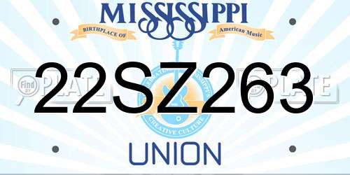 22SZ263 Mississippi License Plate