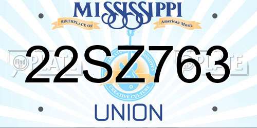 22SZ763 Mississippi License Plate