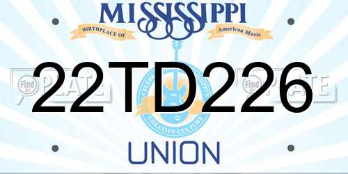 22TD226 Mississippi License Plate