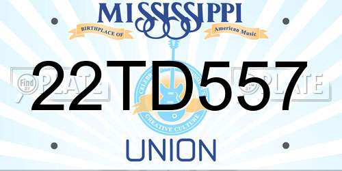 22TD557 Mississippi License Plate