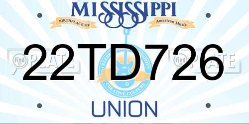 22TD726 Mississippi License Plate