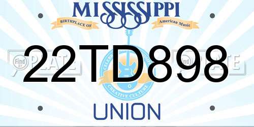 22TD898 Mississippi License Plate