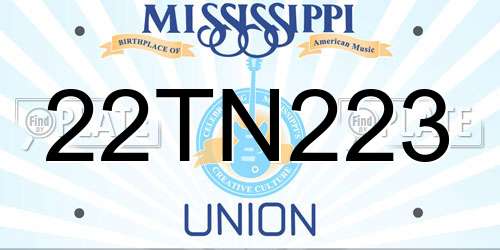 22TN223 Mississippi License Plate