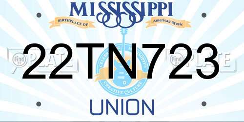 22TN723 Mississippi License Plate
