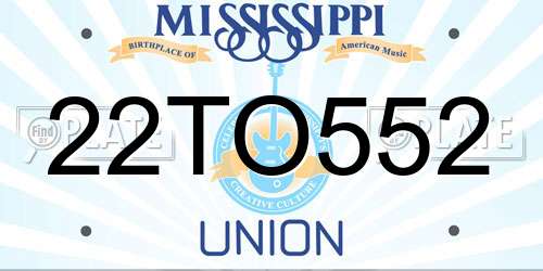 22TO552 Mississippi License Plate