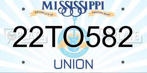 22TO582 Mississippi License Plate