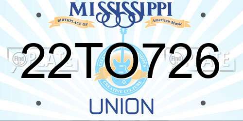 22TO726 Mississippi License Plate