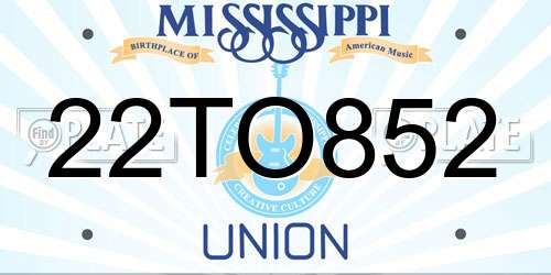 22TO852 Mississippi License Plate