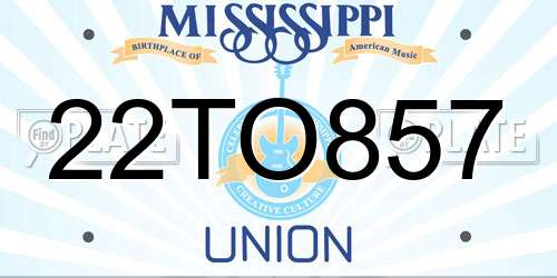 22TO857 Mississippi License Plate