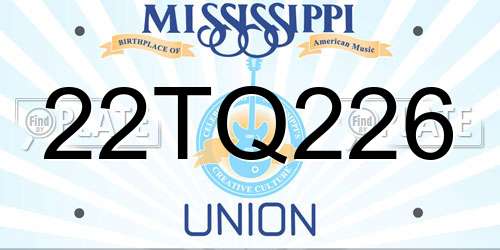 22TQ226 Mississippi License Plate